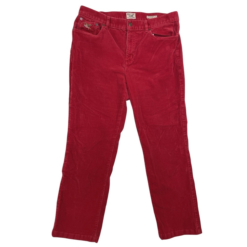 Womens Red Corduroy Pants Straight Leg 14 American‎ Living